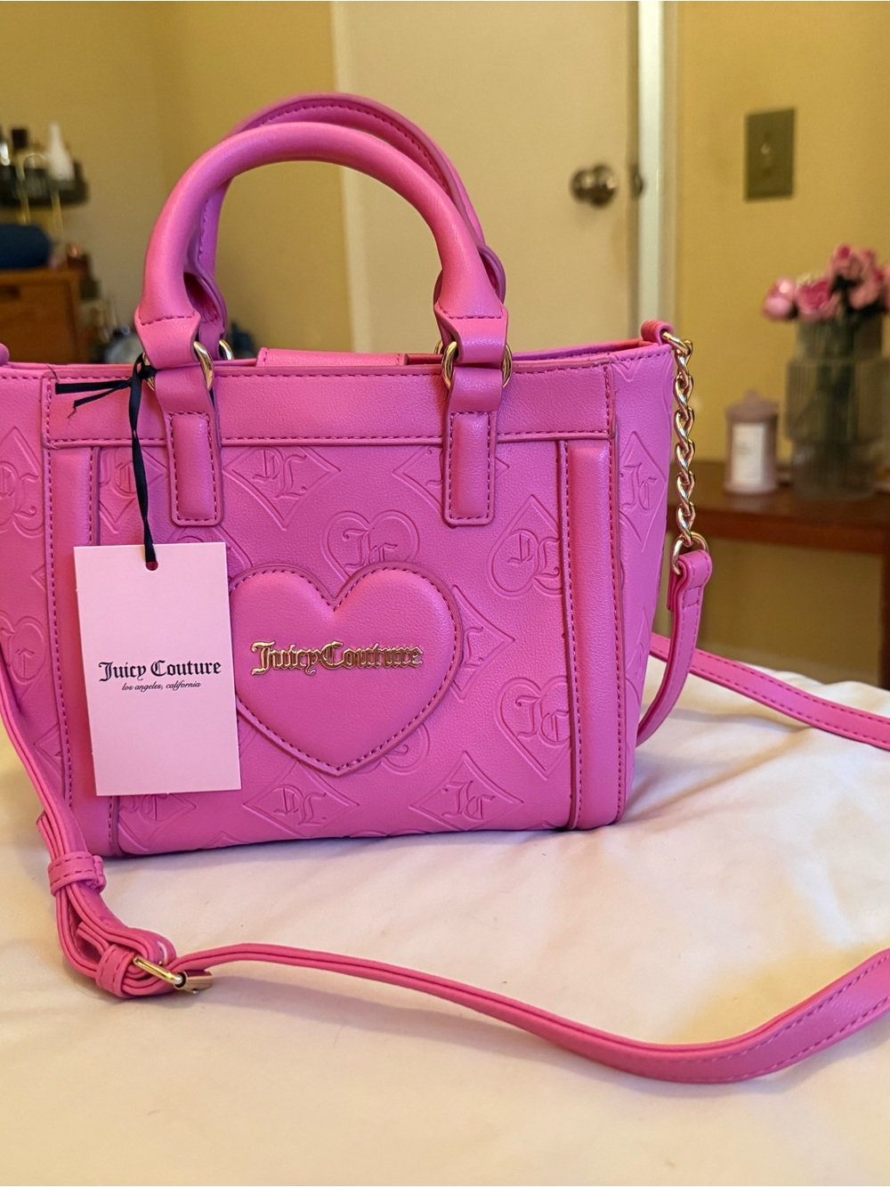 Juicy Couture Hot Pink Embossed Heart Mini Tote